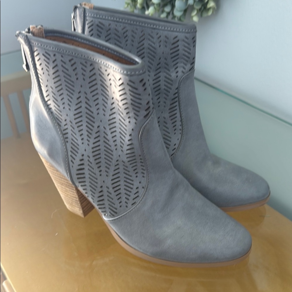 Report Gray Ankle Booties with Chunky Heel